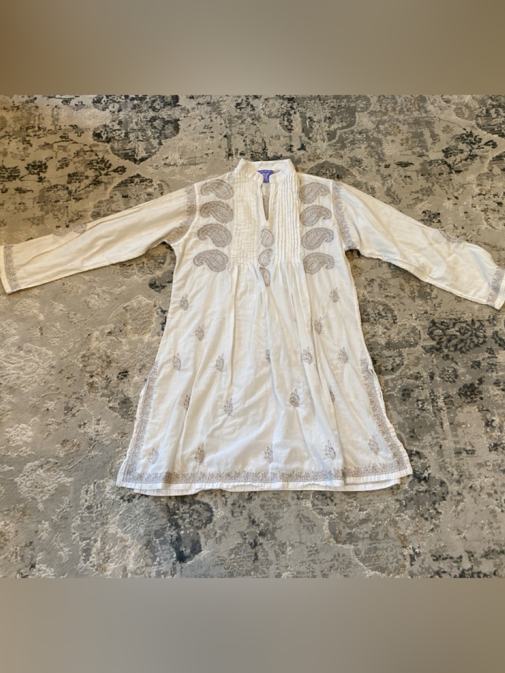 100% Indian Cotton- White Cotton Tunic Shirt with beautiful embroidered design